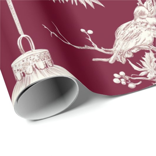 Chinoiserie Bourgondië & Wit Kerst Ornament Cadeaupapier (Rol Hoek)