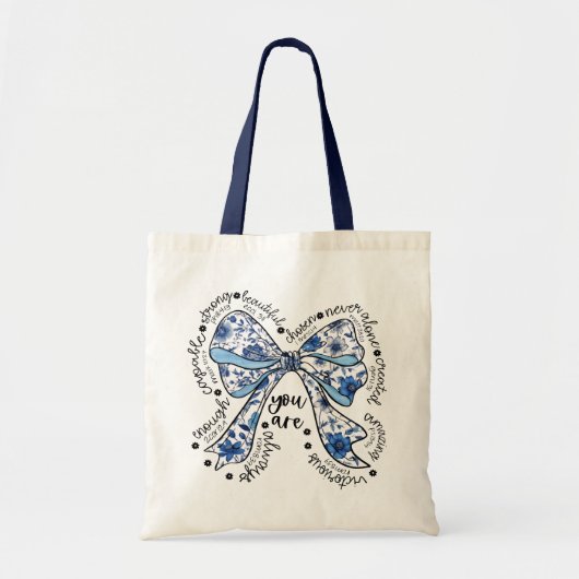Chinoiserie Bow Blue Floral  Positive  Tote Bag (Voorkant)