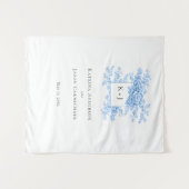 Chinoiserie Bruiloft Bloemig Monogram Elegant Wandkleed (Voorkant (horizontaal))