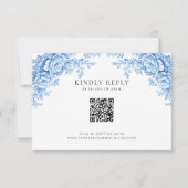 Chinoiserie Bruiloft Minimaal Monogram RSVP QR Cod Kaartje (Voorkant)