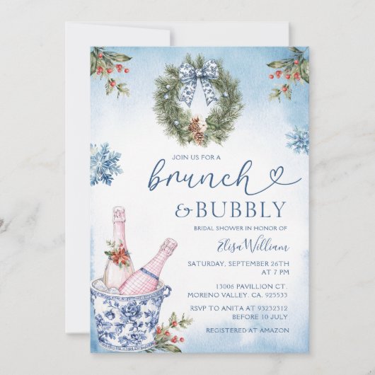 Chinoiserie Brunch en Bubbly Blue Vrijgezellenfees Kaart (Voorkant)