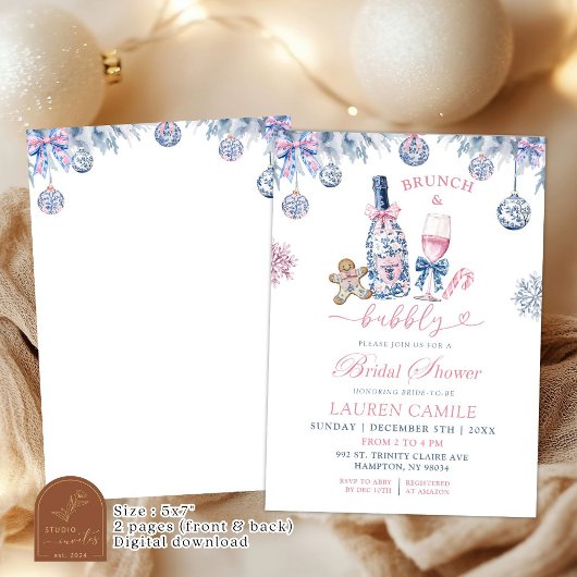 Chinoiserie Brunch en Bubbly Christmas Wedding Kaart