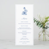 Chinoiserie Bunny Blauw-Wit Baby shower Party Menu (Staand voorkant)