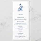 Chinoiserie Bunny Blauw-Wit Baby shower Party Menu (Voorkant)