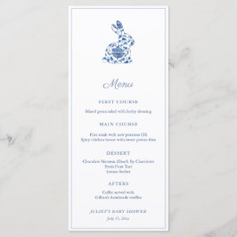 Chinoiserie Bunny Blauw-Wit Baby shower Party Menu