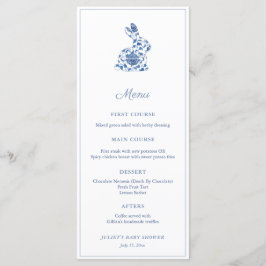 Chinoiserie Bunny Blauw-Wit Baby shower Party Menu