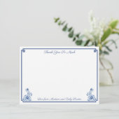 Chinoiserie Bunny Blue en White Boy Baby shower Bedankkaart (Staand voorkant)