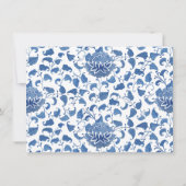 Chinoiserie Bunny Blue en White Boy Baby shower Bedankkaart (Achterkant)