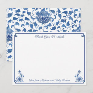Chinoiserie Bunny Blue en White Boy Baby shower Bedankkaart