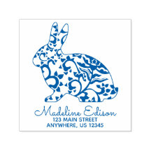 Chinoiserie Bunny Rabbit Address Self Inking Stamp