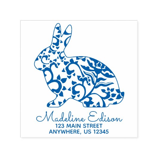 Chinoiserie Bunny Rabbit Address Self Inking Stamp Zelfinktende Stempel (Design)