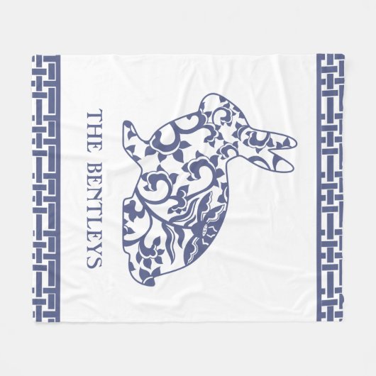 Chinoiserie Bunny Rabbit Fleece Blanket (Voorkant (Horizontaal))