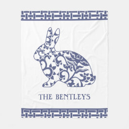Chinoiserie Bunny Rabbit Fleece Blanket Deken