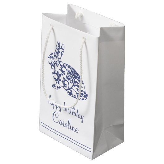 Chinoiserie Bunny Rabbit Gift Labels Klein Cadeauzakje (Achterkant Gekanteld)