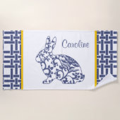 Chinoiserie Bunny Rabbit Personalized Beach Towel Strandlaken (Voorkant)