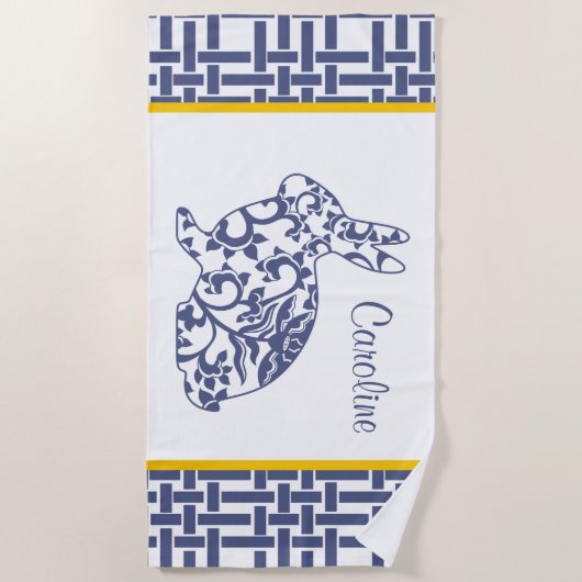 Chinoiserie Bunny Rabbit Personalized Beach Towel Strandlaken (Voorkant)