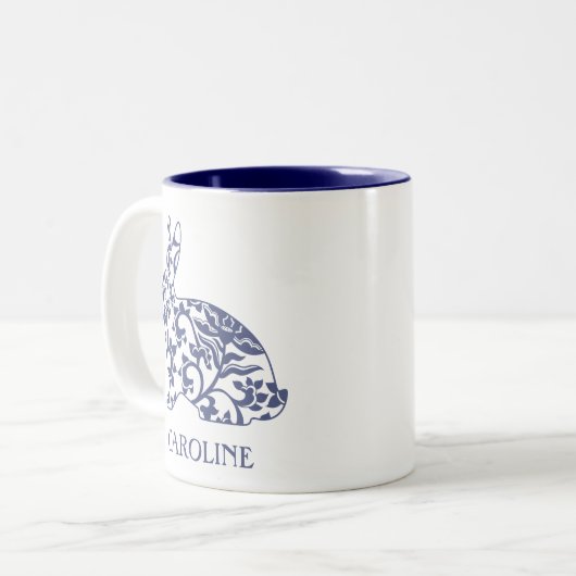 Chinoiserie Bunny Rabbit Personalized Mug Tweekleurige Koffiemok (Voorkant links)
