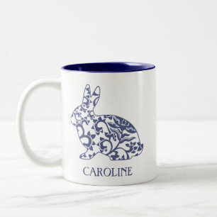 Chinoiserie Bunny Rabbit Personalized Mug Tweekleurige Koffiemok