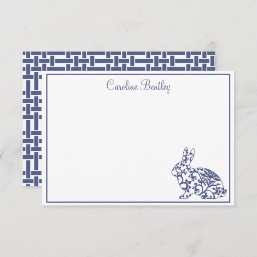 Chinoiserie Bunny Rabbit Personalized Note Cards Bedankkaart (Voorkant / Achterkant)