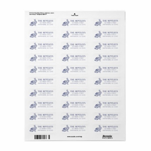Chinoiserie Bunny Rabbit Return Address Labels (Full Sheet)