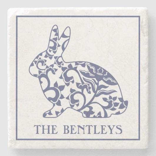 Chinoiserie Bunny Rabbit Stone Onderzetters (Voorkant)