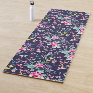 Chinoiserie butterflies, vogelbloemen blauw yogamat