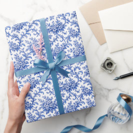 Chinoiserie-cadeaupapier, Blauwe Bloemige Cadeauve Cadeaupapier