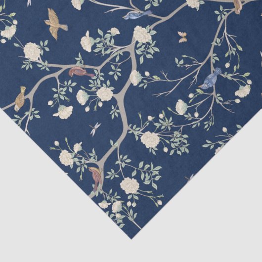 Chinoiserie Camellia Garden Breeze Blauw Tissuepapier (Detail)