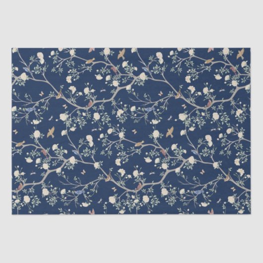 Chinoiserie Camellia Garden Breeze Blauw Tissuepapier (Voorkant)