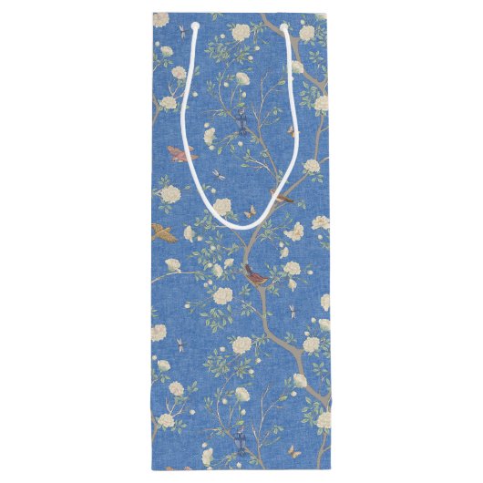 Chinoiserie Camellia Garden Breeze Blauw Wijn Cadeautas (Achterkant)