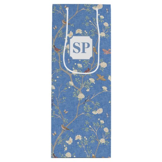 Chinoiserie Camellia Garden Breeze Blauw Wijn Cadeautas (Voorkant)