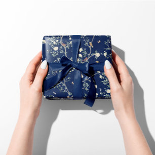 Chinoiserie Camellia Garden Bries Blauw Inpakpapier Vel