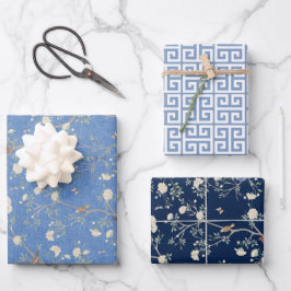 Chinoiserie Camellia Garden & Griekse Sleutel Inpakpapier Vel