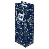 Chinoiserie Camellia Garden Navy Blue Wijn Cadeautas (Voorkant Gekanteld)