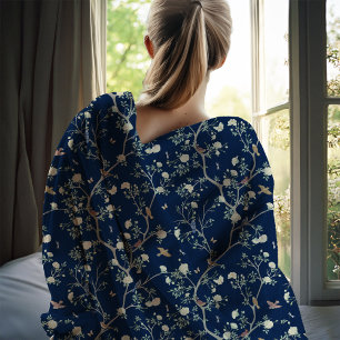 Chinoiserie Camellia Tuin Monogram  Fleece Deken