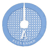 Chinoiserie Cane Trellis in Blue Personalized Imitatie Linnen Kerstboom Kleed (Voorkant)