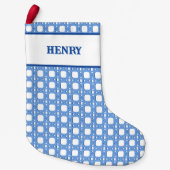 Chinoiserie Cane Trellis in Blue Personalized Kleine Kerstsok (Voorkant)