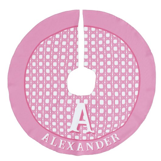Chinoiserie Cane Trellis in Pink Personalized Imitatie Linnen Kerstboom Kleed (Voorkant)