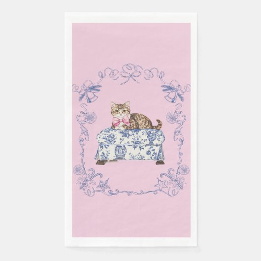 Chinoiserie Cat Christmas Guest Napkin Servet (Voorkant)
