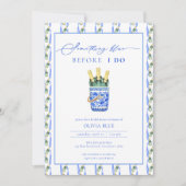 Chinoiserie Champagne Iets Blauw Vrijgezellenfeest Kaart (Voorkant)