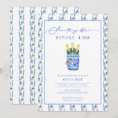 Chinoiserie Champagne Iets Blauw Vrijgezellenfeest Kaart (Voorkant / Achterkant)