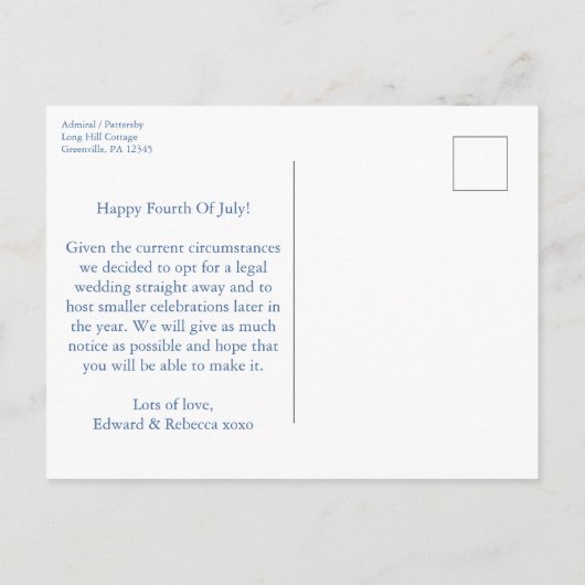 Chinoiserie Chic 4th van juli bruiloft Elopement Aankondigingskaart (Achterkant)