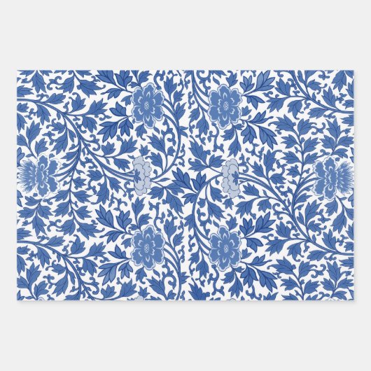 Chinoiserie Chic Bamboo | Blauw en wit Inpakpapier Vel (Voorkant 3)