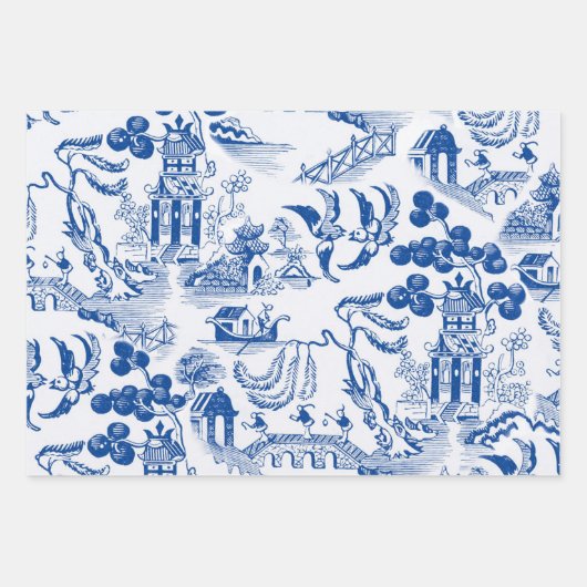 Chinoiserie Chic Bamboo | Blauw en wit Inpakpapier Vel (Voorkant 2)