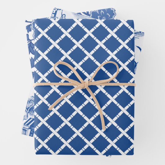 Chinoiserie Chic Bamboo | Blauw en wit Inpakpapier Vel (In situ)