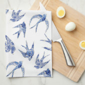 Chinoiserie Chic Bird Swallows Blue n White Mosaic Theedoek (Quarter Fold)