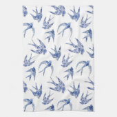 Chinoiserie Chic Bird Swallows Blue n White Mosaic Theedoek (Verticaal)