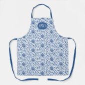 Chinoiserie Chic blauw en wit bloemmonogram Schort (Voorkant)