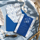 Chinoiserie Chic  Blauw en Wit Bruiloft Kaart