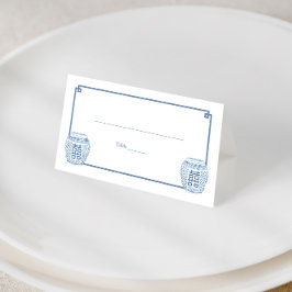 Chinoiserie Chic Blauw en Witte Ginger Jar Wedding Plaatskaartje